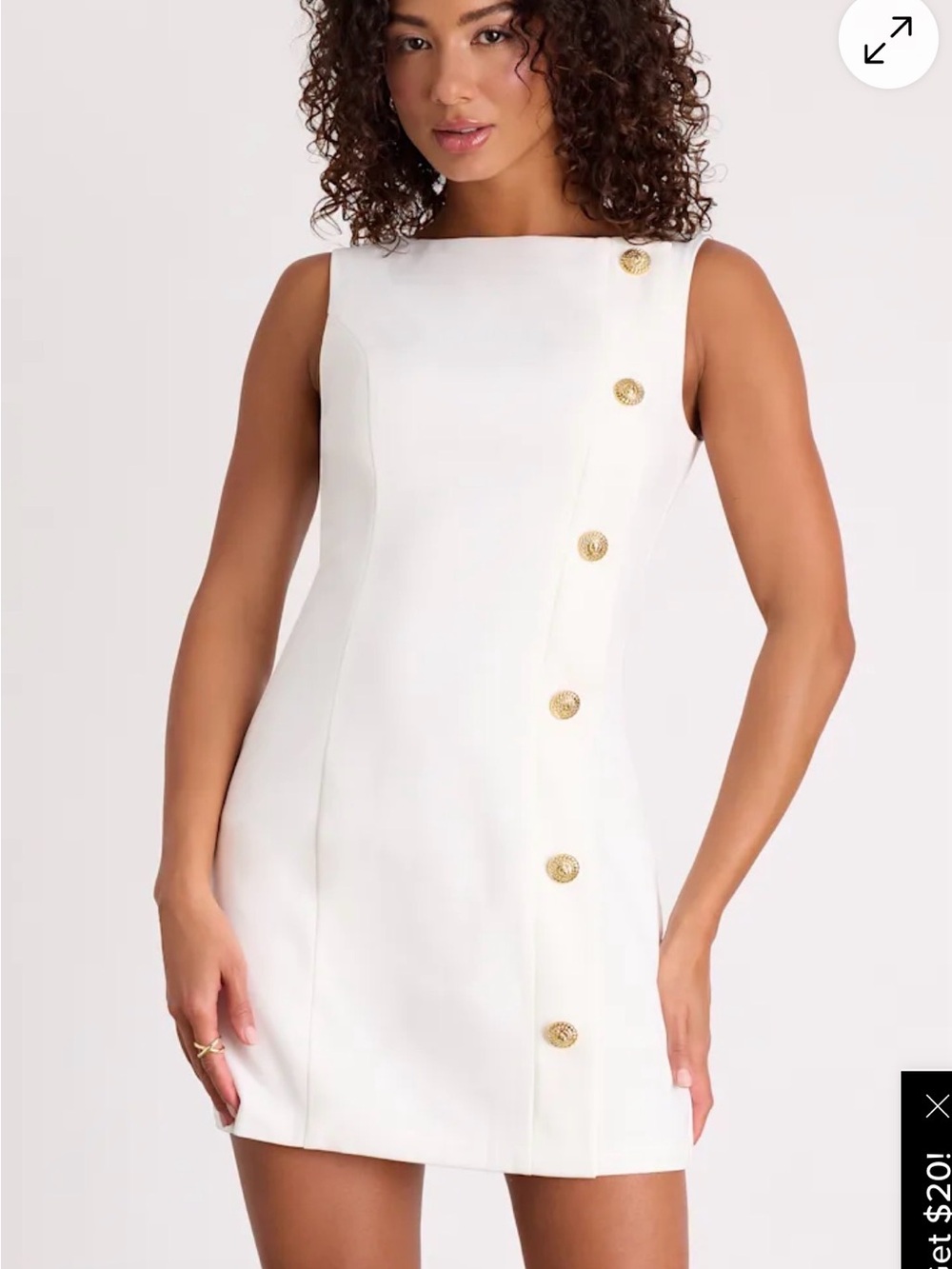 Lulu's White Sleeveless Mini Dress with Gold Buttons